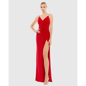 NWOT Ieena for Mac Duggal V Neck Open Back Rhineston Straps Gown Size 0, 4